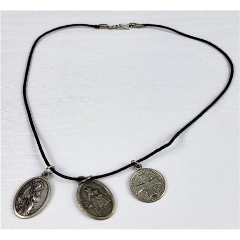 Vintage Italy Christian Medals Necklace St Benedict St James Our Lady Carey